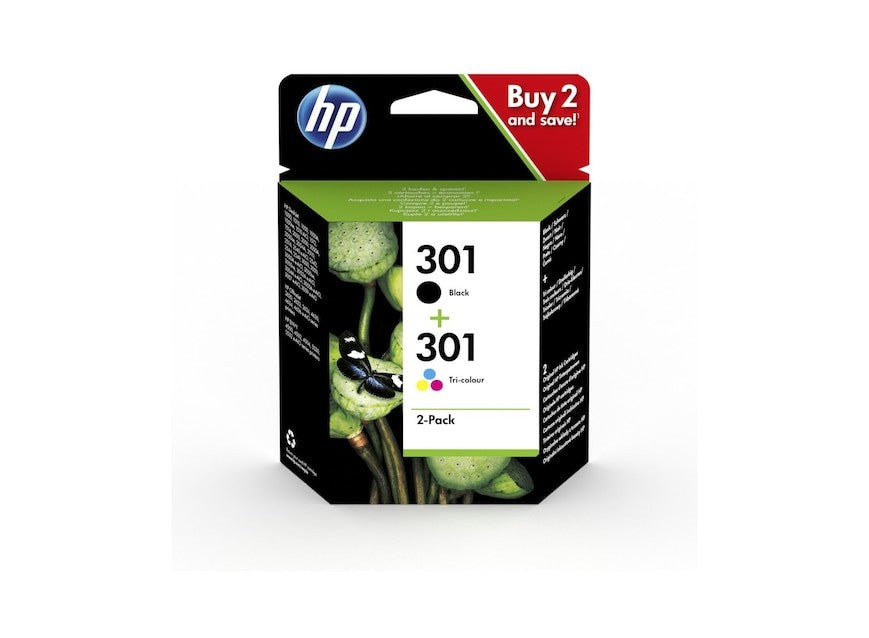 HP 301 pack de 2 cartouches d'encre noir/trois couleurs authentiques