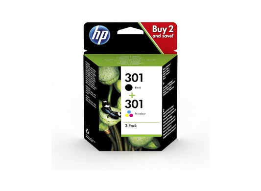 HP 301 pack de 2 cartouches d'encre noir/trois couleurs authentiques