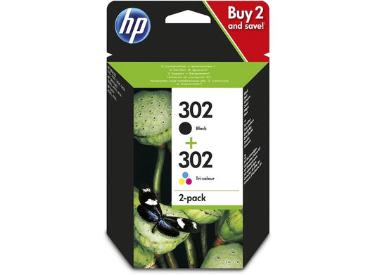 Pack de 2 cartouches d'encre noire3 couleurs authentiques HP 302